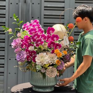 LẴNG HOA LAN HỒ ĐIỆP MIX SEN ĐÁ