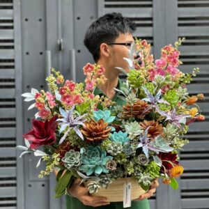lẵng hoa sen đá đẹp mix nhiều màu