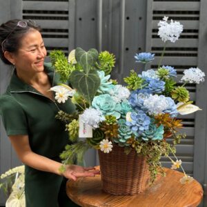 giỏ hoa sinh nhật sen đá mix hoa tú cầu sấy khô tươi lâu