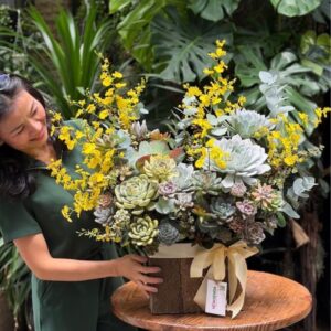 giỏ hoa khai trương sen đá tươi lâu