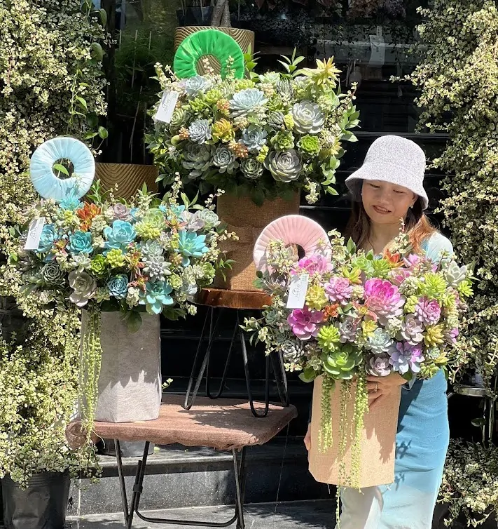 lẵng hoa sen đá màu xanh đẹp, hoa khai trương sen đá