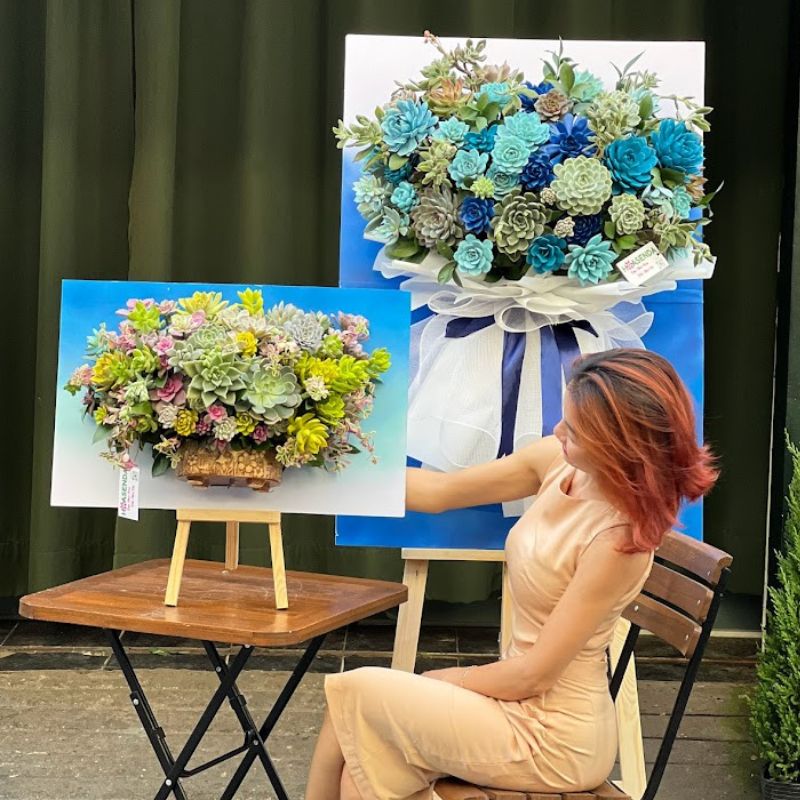 kệ hoa sen đá đẹp sang trọng màu xanh dương
