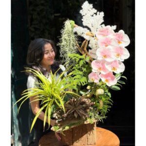 hộp gỗ lan hồ điệp mix sen đá đẹp tươi lâu
