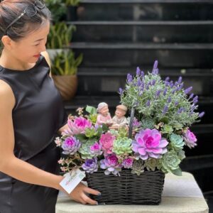 giỏ hoa sen đá mix hoa lavender tím hoa tặng bạn gái